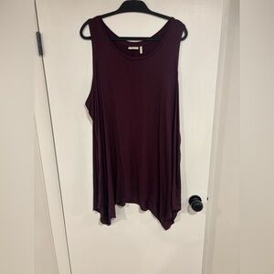LOGO by Lori Goldstein Asymmetrical Maroon Sleeveless Tank Top